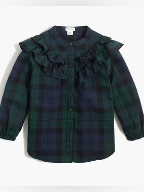 J. Crew Girls Crewcuts Tartan Plaid Ruffle Front Top